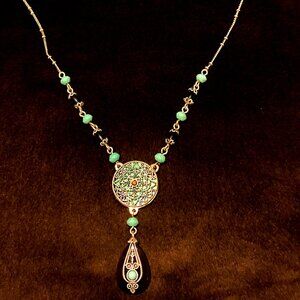 Vintage Avon Beaded Turquoise Style Pendant Necklace 10 inches (Extension Added)